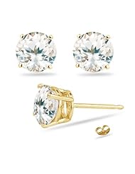 1.50 Cts ( 5.5mm Round ) of Natural White Sapphire Stud Earrings in 14K Yellow Gold