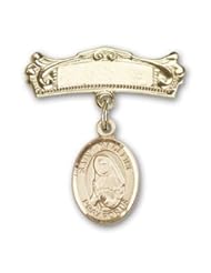 14K Gold Baby Badge with St. Madeline Sophie Barat Charm and Arched Polished Badge Pin
