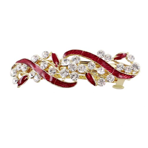 Uxcell Metal Rhinestone Decor Leaves Shape Women Clip Barrette, Red, 0.06 Pound
