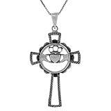 Sterling Silver Celtic Cross with Claddagh Necklace