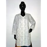 Designer Ivory Cotton Chikan Embroidery Kurta Tunic Top Yoga Size L