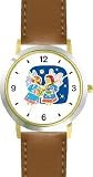 Two Angel Carolers - Cherub, Angel or Cupid Theme - WATCHBUDDY&reg; DELUXE TWO-TONE THEME WATCH - Arabic Numbers - Brown Leather Strap-Size-Large ( Men's Size or Jumbo Women's Size )