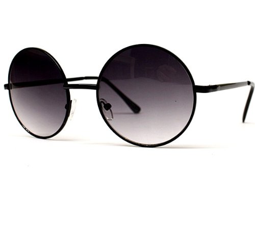 Round Circle Vintage Retro Metal Sunglasses Unisex V105 (black - black lens, uv400)