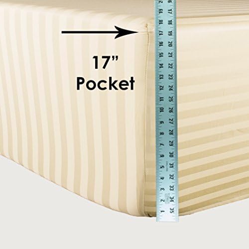 Vero Linens Righetta Stripe Fitted Sheets Ivory Queen