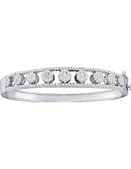 14K White Gold 2.40CT White Diamond Flower Bangle