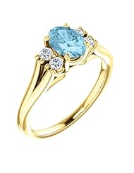 14K Yellow Gold 7.00x5.00mm Oval Cut Aquamarine and Diamond Ring -- LIFETIME WARRANTY