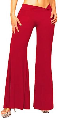 Long Wide Leg Palazzo Pants Low Waist Flowy and Comfy Yoga Made in USA (XSmall, Red)