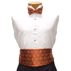 Miami Cummerbund and Bow Tie Set - University of Miami Orange Cummerbund Set with U Logo