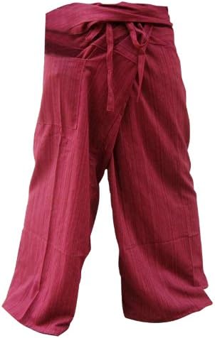 Thai Fisherman Pants Yoga Trousers Free Size Plus Size Cotton Rustic Red Stripe