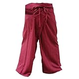 Thai Fisherman Pants Yoga Trousers FREE SIZE Plus Size Cotton Rustic Red Stripe