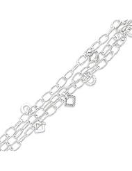 Sterling Silver Hammered Dangles Multi-Chain Bracelet - 7 Inch