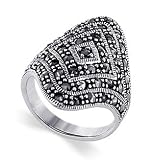.925 Sterling Silver Diamond Cut Marcasite Band Ring