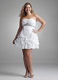 IMAGE OF David's Bridal Taffeta Beaded Empire with Short Pickup Skirt. Style 639660L, White, 26