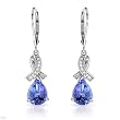 Earrings With 4.05ctw Precious Stones - Genuine Diamonds and Tanzanites Made in 14K White Gold Length 34mm