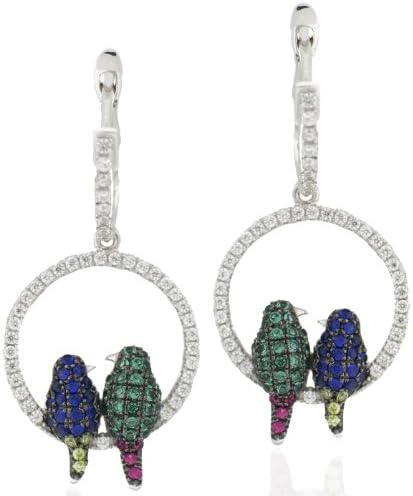 Ryssa925 Micropave Series - Sterling Silver & Parakeet Birds of a Feather Sworovski CZ Earrings