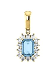 14K Yellow Gold 7.00x5.00mm Emerald Cut Sky Blue Topaz and Diamond Pendant -- LIFETIME WARRANTY