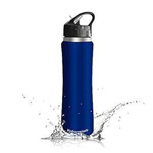 Hydracentials 16 oz Slim and Sporty Double Wall Vacuum Insulated Stainless Steel Water Bottle with Flip Cap and Straw