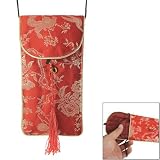 Rosallini Flower Branch Embroidery Red Eyeglasses Flap Pouch Bag