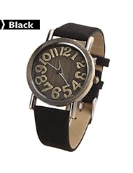 Ladys 504 PU Leather Strap Round Case Quartz Wristwatch Timepiece -Black