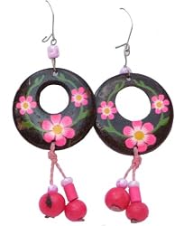 Handmade Earrings - Florescent Flowers in Coconut and Acai seeds