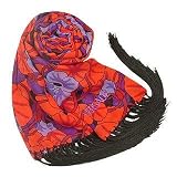 Versace - Versace Women's Red & Purple Fringed Wool-Silk Long Scarf