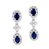 Oval Drop Simulated Sapphire Diamond Sterling Silver Earrings (Holiday Special)