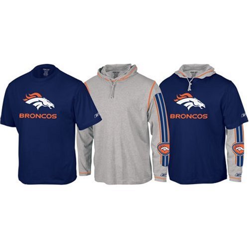Denver Broncos Short Sleeve T-shirt and Long Sleeve Hoodie Tee 3-In-1 Combo