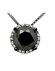 1.92ct Black Round Diamond Necklace Pendant 18k Black Gold