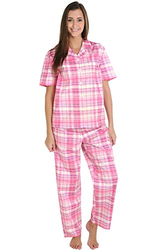 Del Rossa Women's 100% Cotton Woven Short Sleeve Pajama Set with Pj Pants