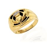 10k Yellow Gold and Black Onyx Men's Diamond Claddagh Ring (.015 ct.), Size 10.5