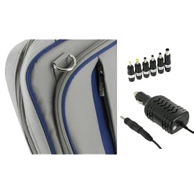 PCMS 2n1 Combo - Toshiba Mini NB205-N330WH 10.1-Inch Netbook Carrying Bag with 12v Car Charger - Pinn Series Silver / Blue