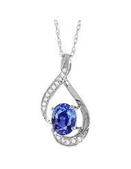 14K White Gold Natural Blue Sapphire Pendant, 3/4 inch long