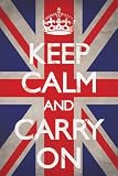 Keep Calm and Carry On (Motivational, Union Jack Flag) Art Poster Print