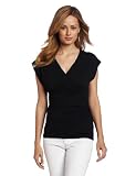 Lilla P Womens Pima Jersey Ruched Waist Flutter Sleeve Surplice Shirt