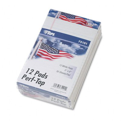 TOPS® American Pride Writing Pad, Jr. Legal Rule, 5x8, White, 12 50-Sheet Pads/Pack