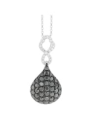 14K White Gold 1.22ct Pave Glamour Black & White Diamond Teardrop Necklace