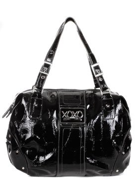 Jilly Croc Black Patent Faux Leather Shoulder Bag: Black Shoulder Bag