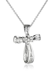 Sterling Silver Diamond Cross Pendant Necklace (1/4 Cttw, I-J Color, I2-I3 Clarity), 18"