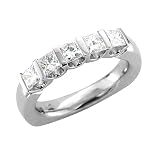 18k White Gold 5-Stone Princess-Cut Diamond Wedding Ring / Band, Size 6.75 (G-H, VS-SI, 1.00 carat)