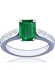 14K White Gold Emerald Cut Emerald Ring With Sidestones