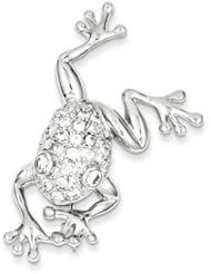 Sterling Silver Cz Frog Pin, Best Quality Free Gift Box Satisfaction Guaranteed
