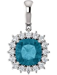 18K White Gold 8.00x8.00mm Antique Cushion Cut London Blue Topaz and Diamond Pendant -- LIFETIME WARRANTY