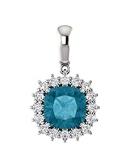 Platinum 8.00x8.00mm Antique Cushion Cut London Blue Topaz and Diamond Pendant -- LIFETIME WARRANTY