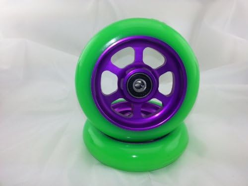 Metal Core 110mm Pro Scooter 2 Wheels with Abec 11 Bearings Installed Razor #gpp2 Green on Purple MADE IN USA!