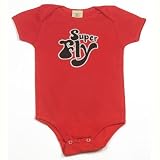 Superfly in 70s font in Black and Silver on Infant One Piece