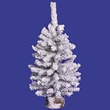 12" Flocked Mini Pine Christmas Tree 93T Wood Base