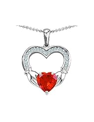 Celtic Love by Kelly Hands Holding 8mm Heart 1inch Claddagh Pendant With Simulated Mexican Fire Opal in .925 Sterling Silver