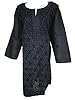 Womans Long Kurta Black Cotton Floral Embroidered Tunic Kurti (Chest: 52 inches.)