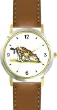 Leopard Smelling Flower Cartoon - JP Animal - WATCHBUDDY® DELUXE TWO-TONE THEME WATCH - Arabic Numbers - Brown Leather Strap-Size-Women's Size-Small