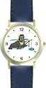 Walrus Ice Fishing Cartoon - JP Animal - WATCHBUDDY&reg; DELUXE TWO-TONE THEME WATCH - Arabic Numbers - Blue Leather Strap-Size-Children's Size-Small ( Boy's Size & Girl's Size )